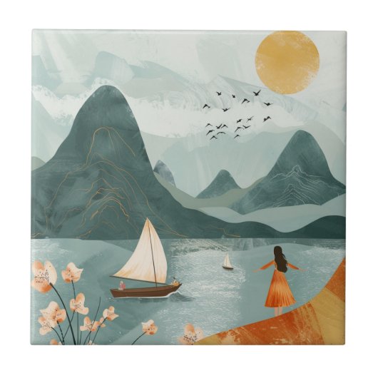 Boho抽象芸術横(11) タイル (正面)