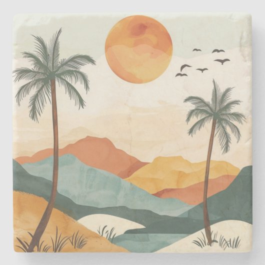 Boho抽象芸術横(16) ストーンコースター (正面)