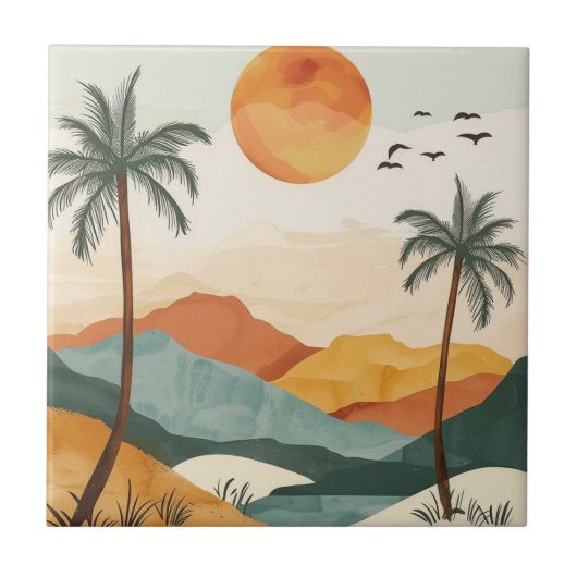 Boho抽象芸術横(16) タイル (正面)