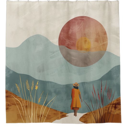 Boho抽象芸術横(23) シャワーカーテン (正面)