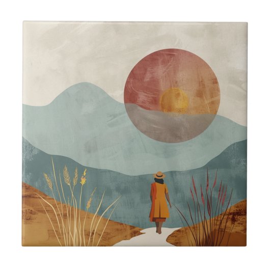 Boho抽象芸術横(23) タイル (正面)