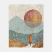 Boho抽象芸術横(23) フリースブランケット (正面)