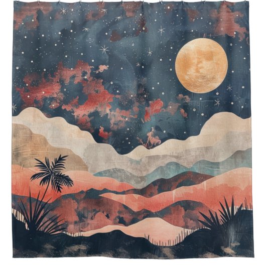 Boho抽象芸術横(24) シャワーカーテン (正面)