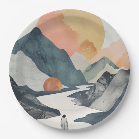 Boho抽象芸術横(2) ペーパープレート (正面)