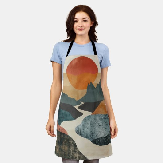 Boho抽象芸術横(5) エプロン (着用した状態)