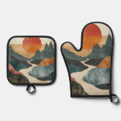 Boho抽象芸術横(5) 鍋つかみ&鍋敷きセット (正面)