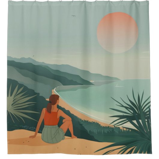 Boho抽象芸術横(9) シャワーカーテン (正面)