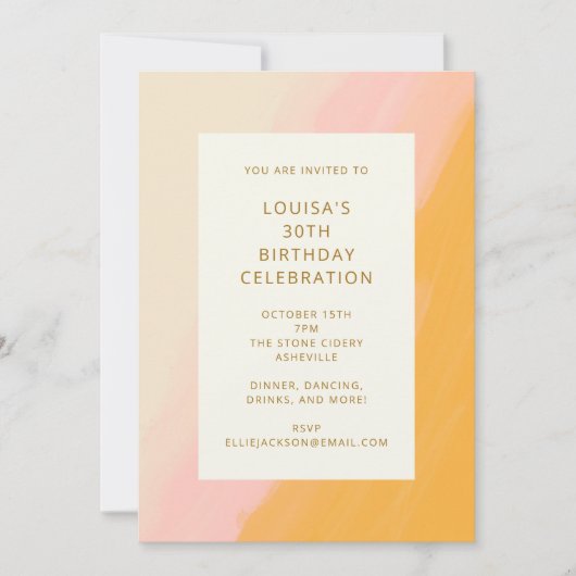 Boho抽象芸術水彩ピンクイエロー30歳の誕生日 招待状 (正面)