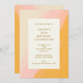 Boho抽象芸術水彩ピンクイエロー30歳の誕生日 招待状 (正面/裏面)