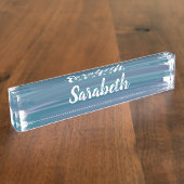 Boho抽象芸術水彩ブラシストローク自然青 デスクネームプレート (側面)