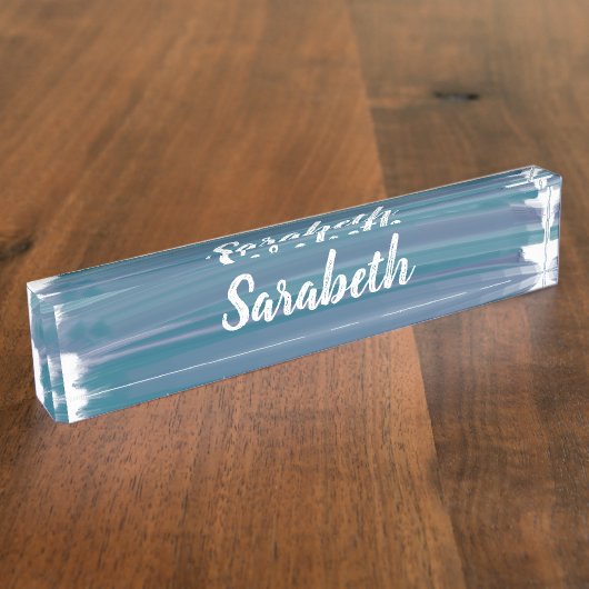 Boho抽象芸術水彩ブラシストローク自然青 デスクネームプレート (側面)