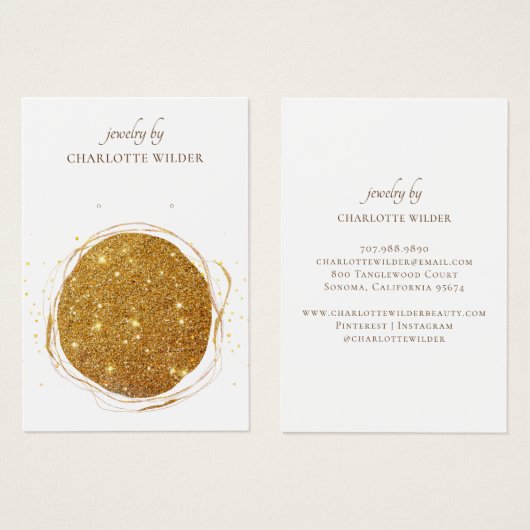 Boho抽象芸術金ゴールドグリッター円イヤリング表示 (正面&裏面)