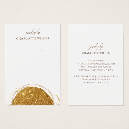 Boho抽象芸術金ゴールドグリッター円イヤリング表示 (正面&裏面)