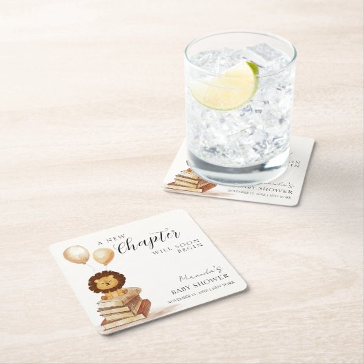 Boho新しいチャプター野生ライオン気球ベイビーシャワー スクエアペーパーコースター (インサイチュ)