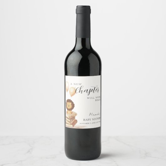 Boho新しいチャプター野生ライオン気球ベイビーシャワー ワインラベル (正面)