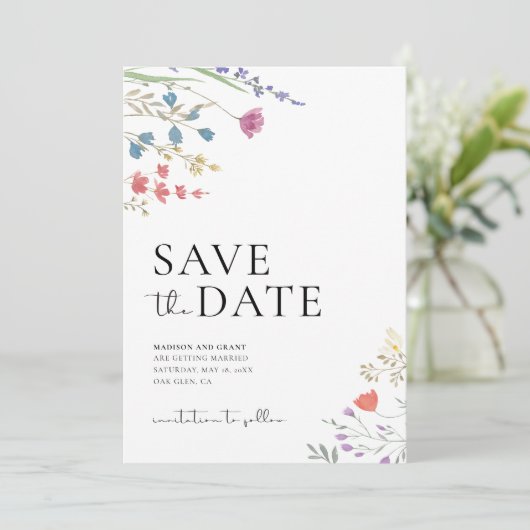 Boho日付を保存し、ワイルドフラワー日付を保存 招待状 (スタンド正面)