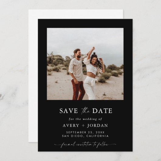 Boho日付を保存し、写真ミニマルな日付を保存 招待状 (正面/裏面)