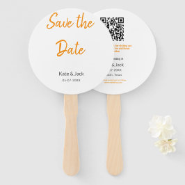 boho日付モダンを保存するQR名を追加する日付オレンジ ハンドファン