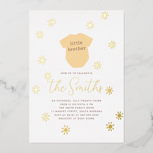 Boho日弟光沢のある日照赤ちゃんシャワー 箔招待状 (正面)