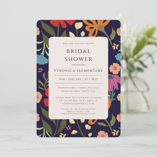 Boho明るいカラフルフローラ結婚式の日付を保存 招待状 (スタンド正面)