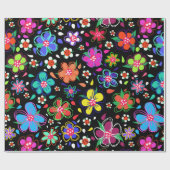 Boho明るい花オンブラックエディ大事な行事 ラッピングペーパー (フラット)