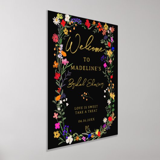 boho明モダンるい野生の花ブライダル歓迎 箔ポスター (レイダウン)