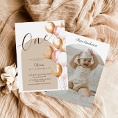 Boho最初のモダン誕生日バルーン誕生日写真 招待状