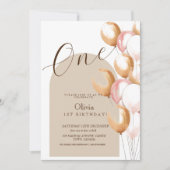 Boho最初のモダン誕生日バルーン誕生日写真 招待状 (正面)