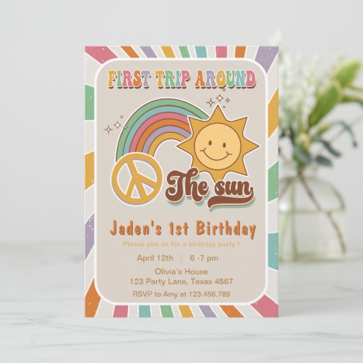 Boho最初の旅のまわりに日誕生日招待状 招待状 (スタンド正面)