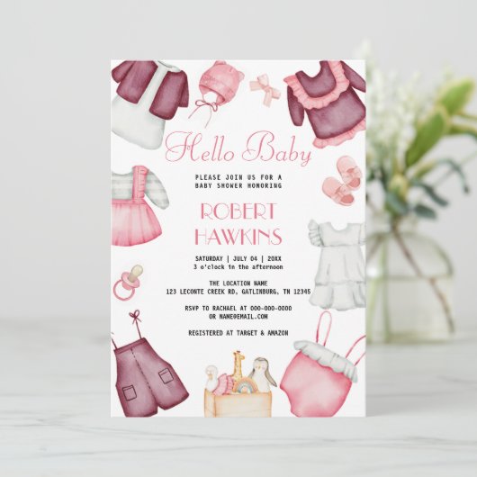 Boho服女の子ベビーシャワー招待状 招待状 (スタンド正面)