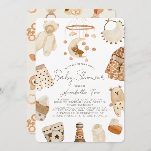 Boho服子供部屋ジェンダー中立ベイビーシャワー 招待状 (正面/裏面)