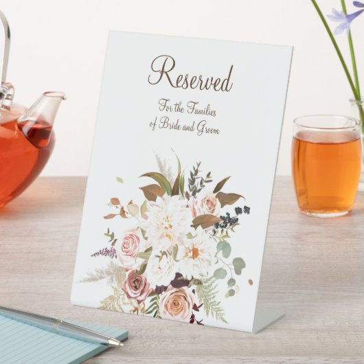 Boho柔らかい色のバラ/白い花 台座サイン (インサイチュ)