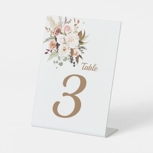 Boho柔らかい色のバラ/白い花 台座サイン (正面)