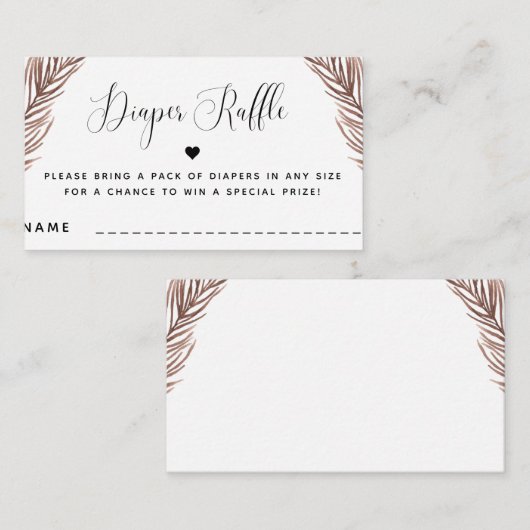 Boho植物ハート夏の赤ちゃんシャワーおむつラッフル エンクロージャーカード (正面/裏面)