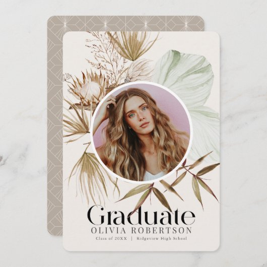 Boho植物写真卒業のお知らせ 招待状 (正面/裏面)