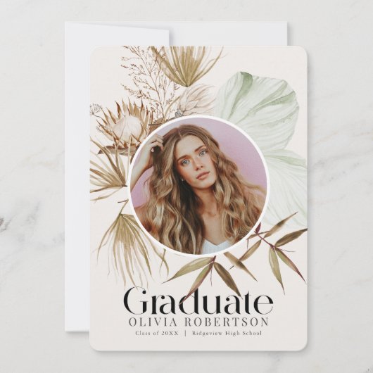 Boho植物写真卒業のお知らせ 招待状 (正面)