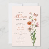 Boho水の色の小さなワイルドフラワー赤ちゃんシャワー 招待状 (正面)