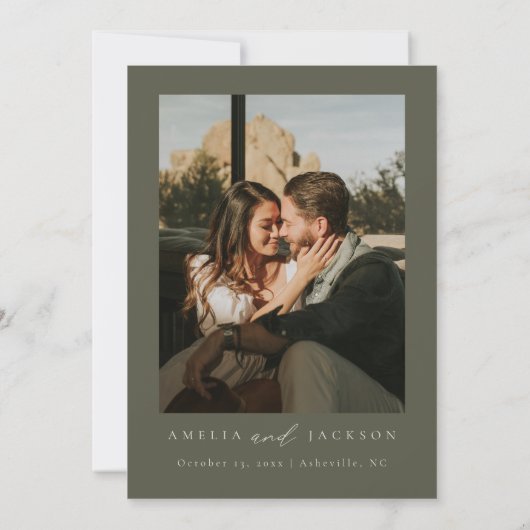 Boho水の色の山の結婚式の日付を保存 招待状 (裏面)