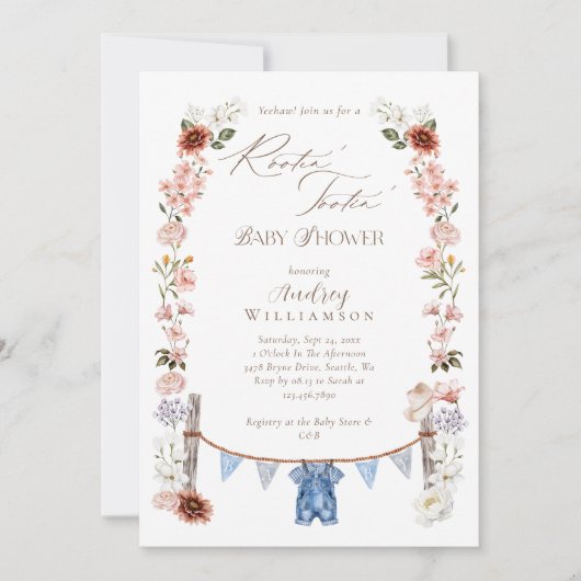 Boho水の色の西の小さなカウボーイ赤ちゃんシャワー 招待状 (正面)