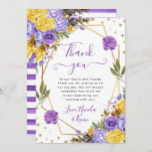 Boho水カラー春の花金ゴールドフレーム結婚ズ サンキューカード (正面/裏面)