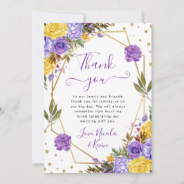 Boho水カラー春の花金ゴールドフレーム結婚ズ サンキューカード