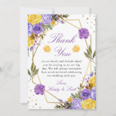 Boho水カラー春の花金ゴールドフレーム結婚ズ サンキューカード (正面)