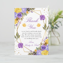 Boho水カラー春の花金ゴールドフレーム結婚ズ サンキューカード