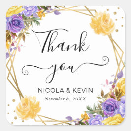 Boho水カラー春の花金ゴールドフレーム結婚ズ スクエアシール