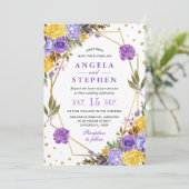 Boho水カラー春の花金ゴールドフレーム結婚ズ 招待状 (スタンド正面)