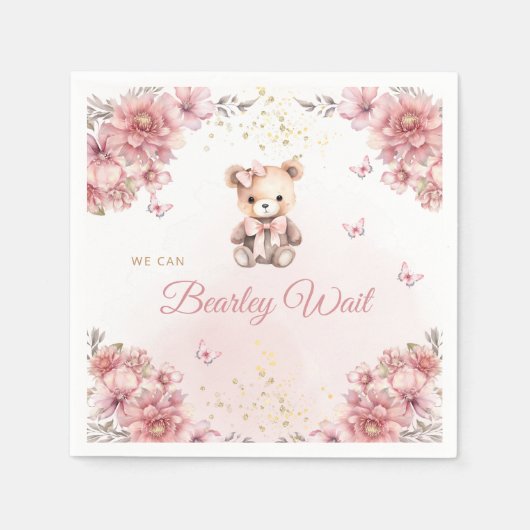 Boho水モダン色テディベア女の子ベビーシャワー スタンダードカクテルナプキン (正面)