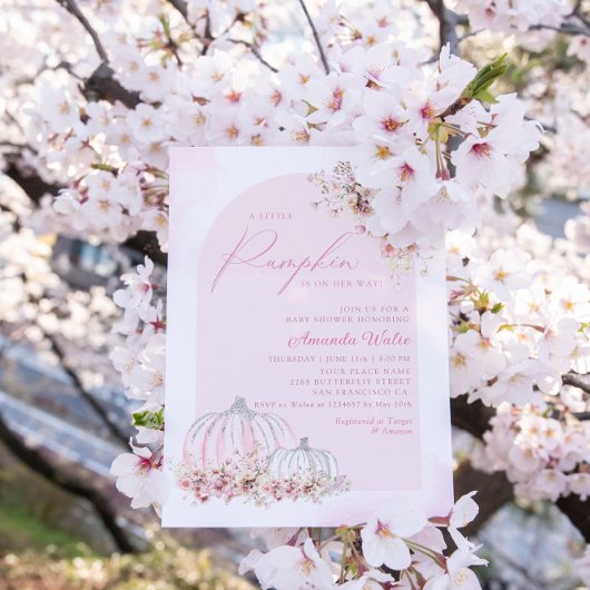 Boho水彩フローラかぼちゃガールベイビーシャワー 招待状