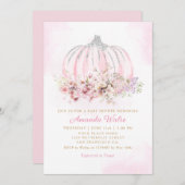 Boho水彩フローラかぼちゃガールベイビーシャワー 招待状 (正面/裏面)