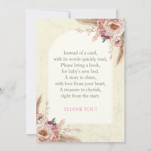 Boho水彩フローラアーチ赤ちゃんシャワー 招待状 (裏面)