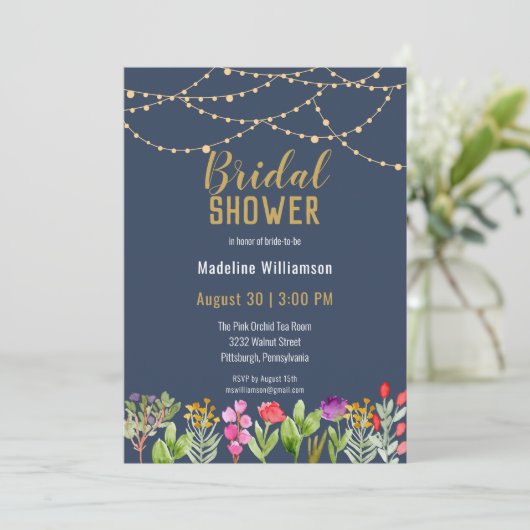 Boho水彩フローラストリングライト日付の保存 招待状 (スタンド正面)